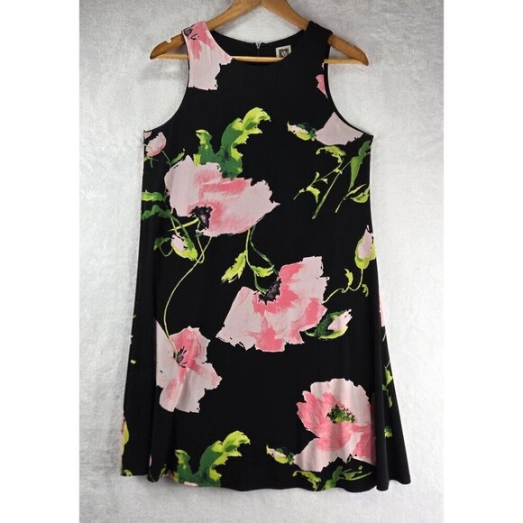 Sleeveless Shift Dress by Ann Klein Knee Length Black Floral Career Party Lined - Picture 2 of 12